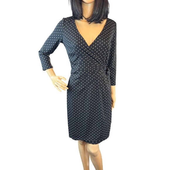 LOFT Polka Dot Wrap Dress in Black/White Size 4P - Picture 1 of 5